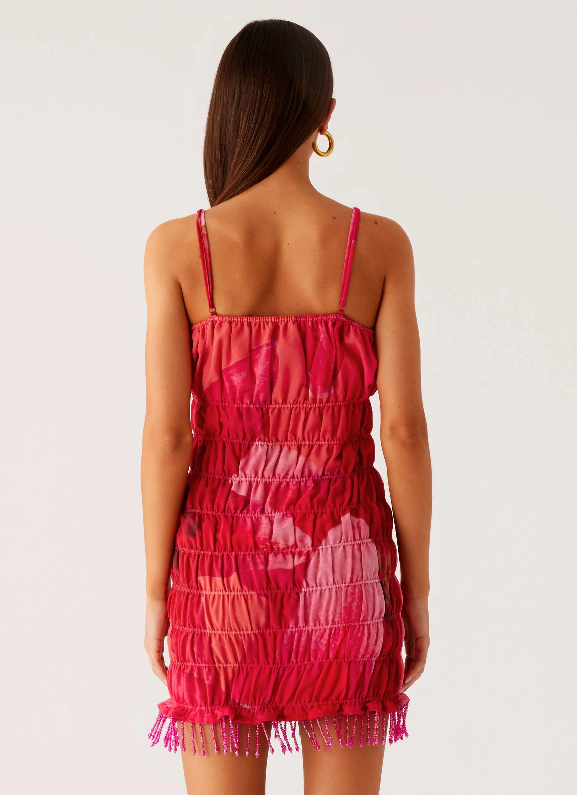 Dress-Up Style Casual Fit Refresh Me Chiffon Mini Dress - Peach Watermelon Flower