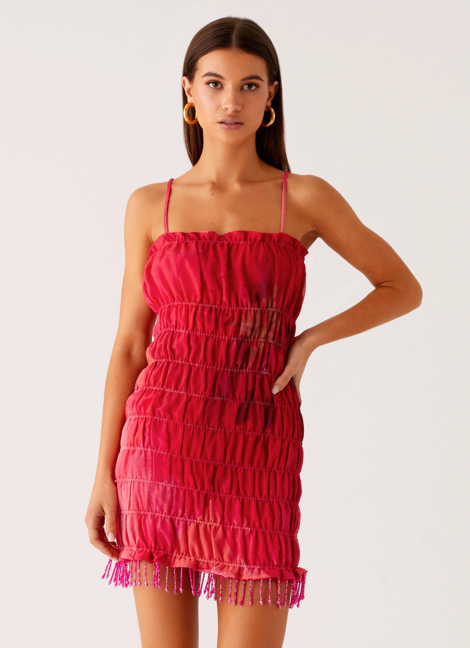 Fresh Palette Easy-Storage Refresh Me Chiffon Mini Dress - Peach Watermelon Flower