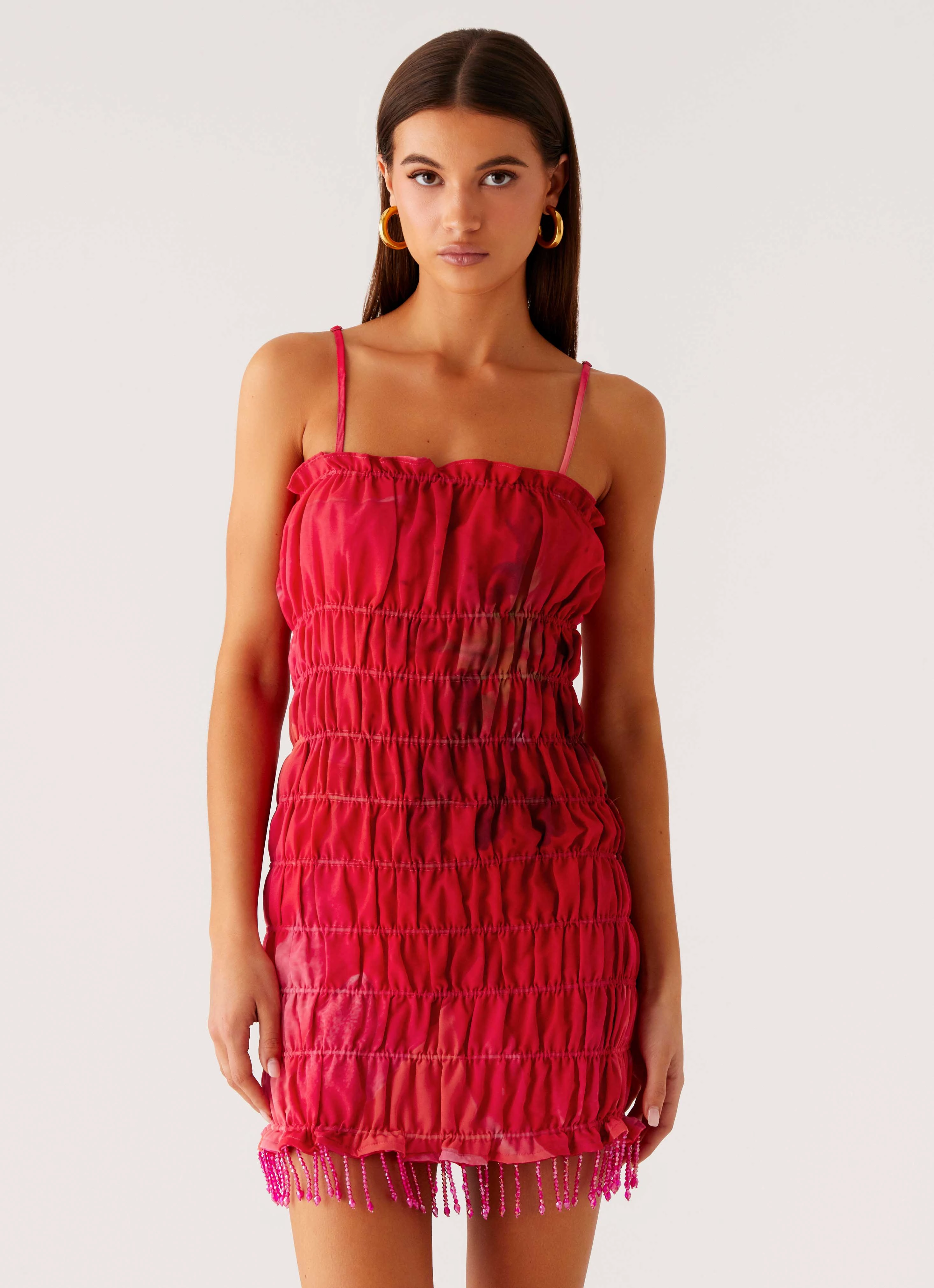 Comfortable Waistband Refresh Me Chiffon Mini Dress - Peach Watermelon Flower
