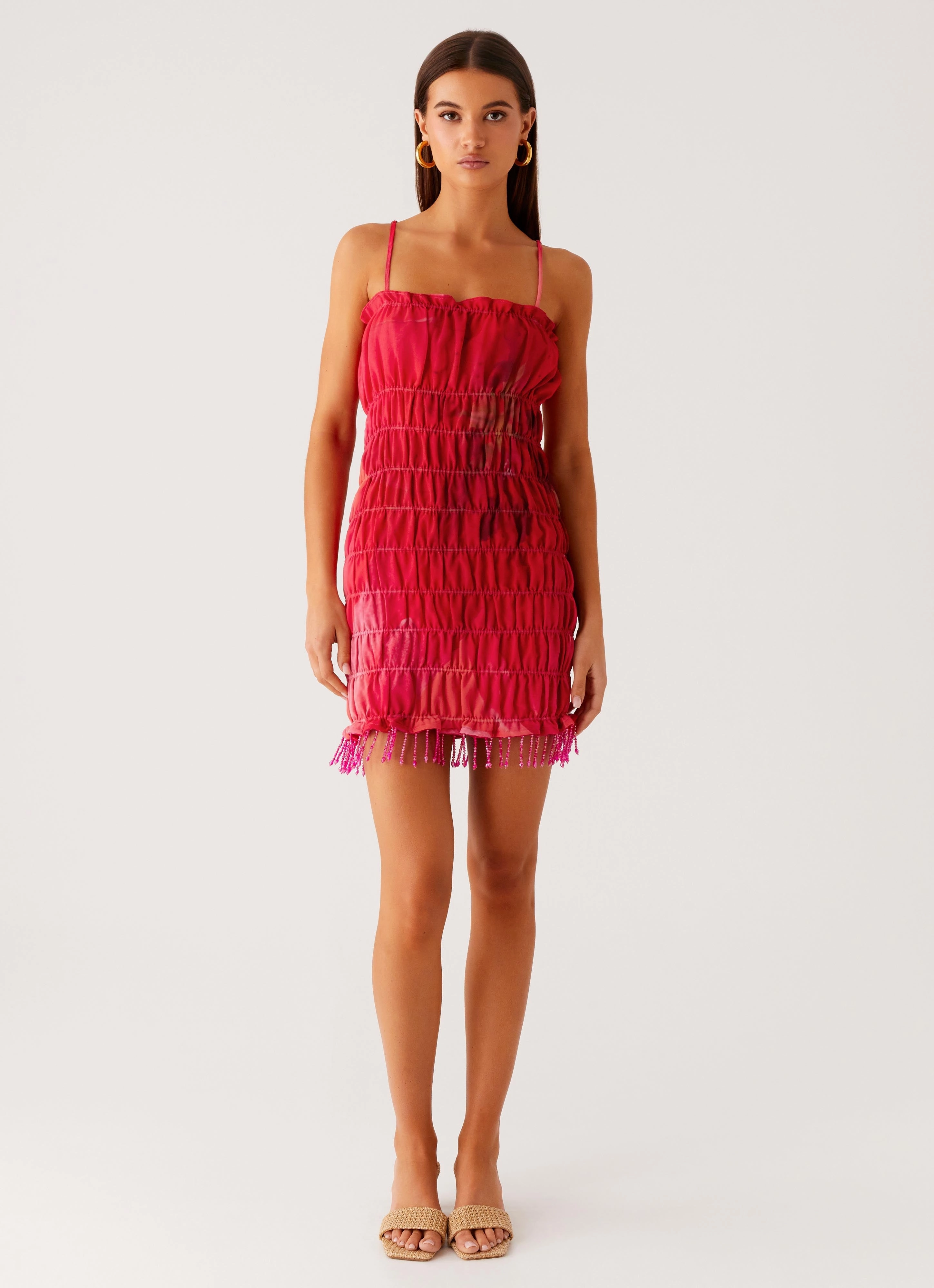 Urban Aesthetic Refresh Me Chiffon Mini Dress - Peach Watermelon Flower