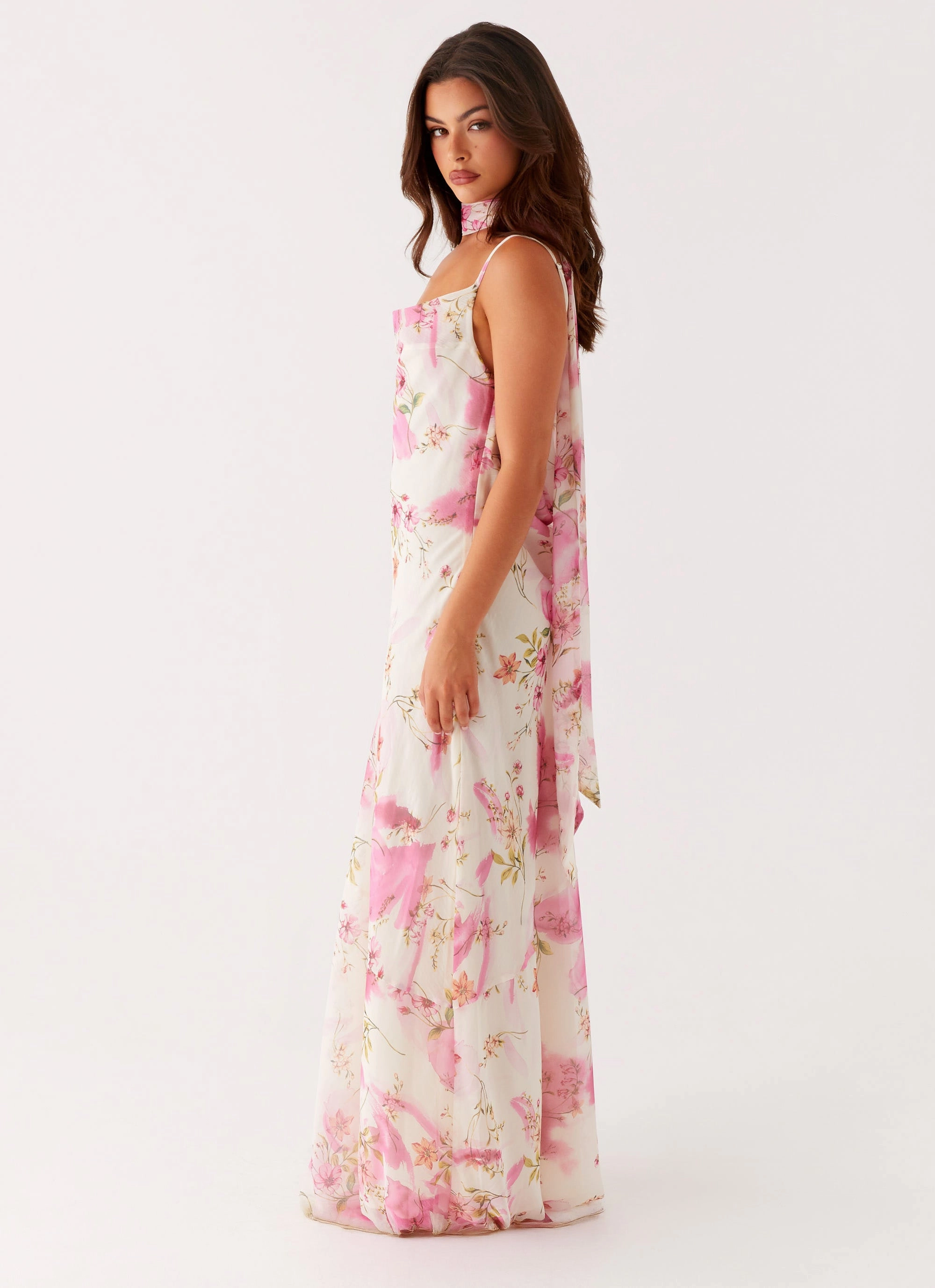 Boxy-Style Textured Surface Spencer Maxi Dress - Ivory Floral Print