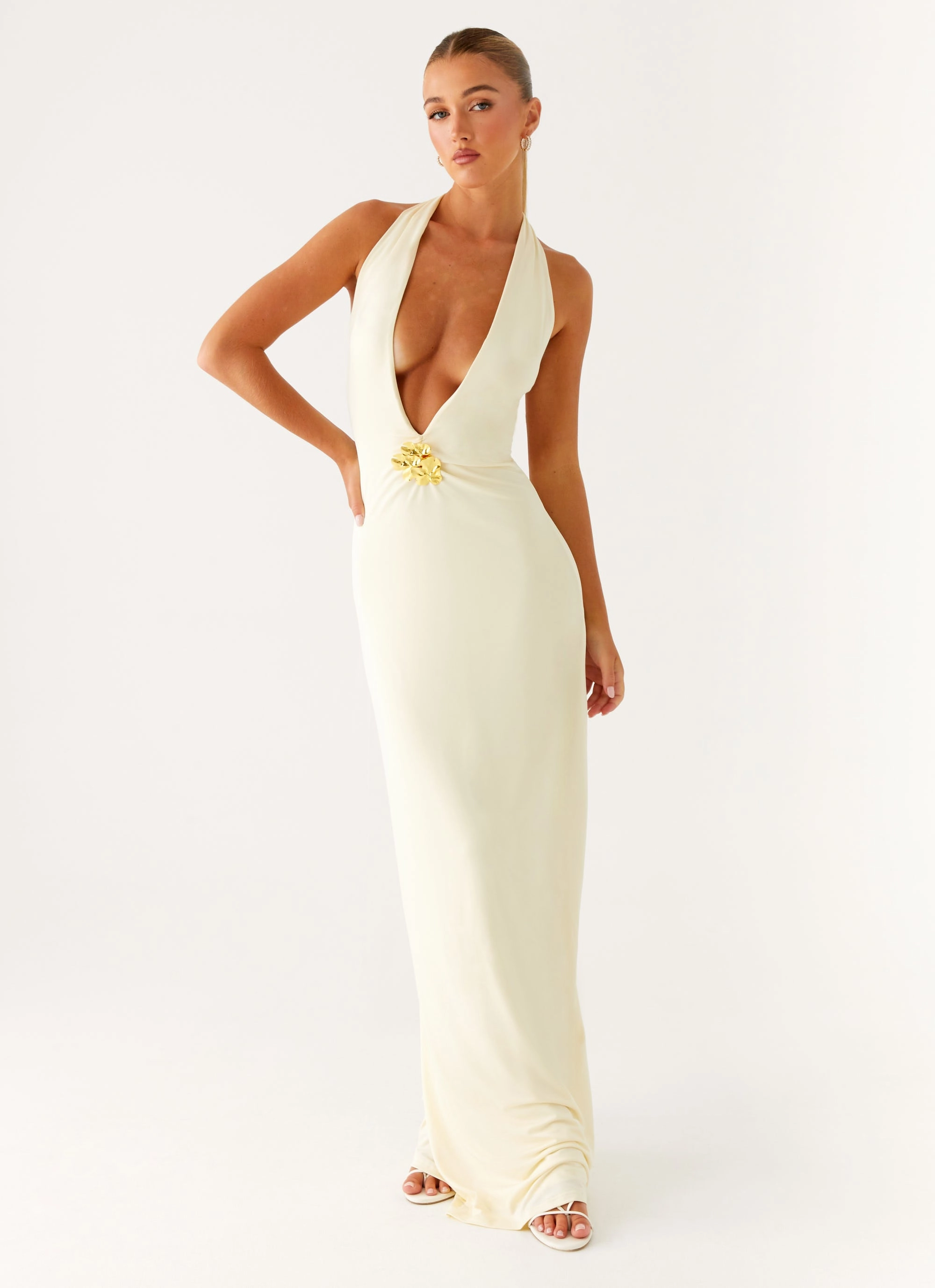 Pleated design High-Low-Hem Spirit Maxi Dress - Yellow