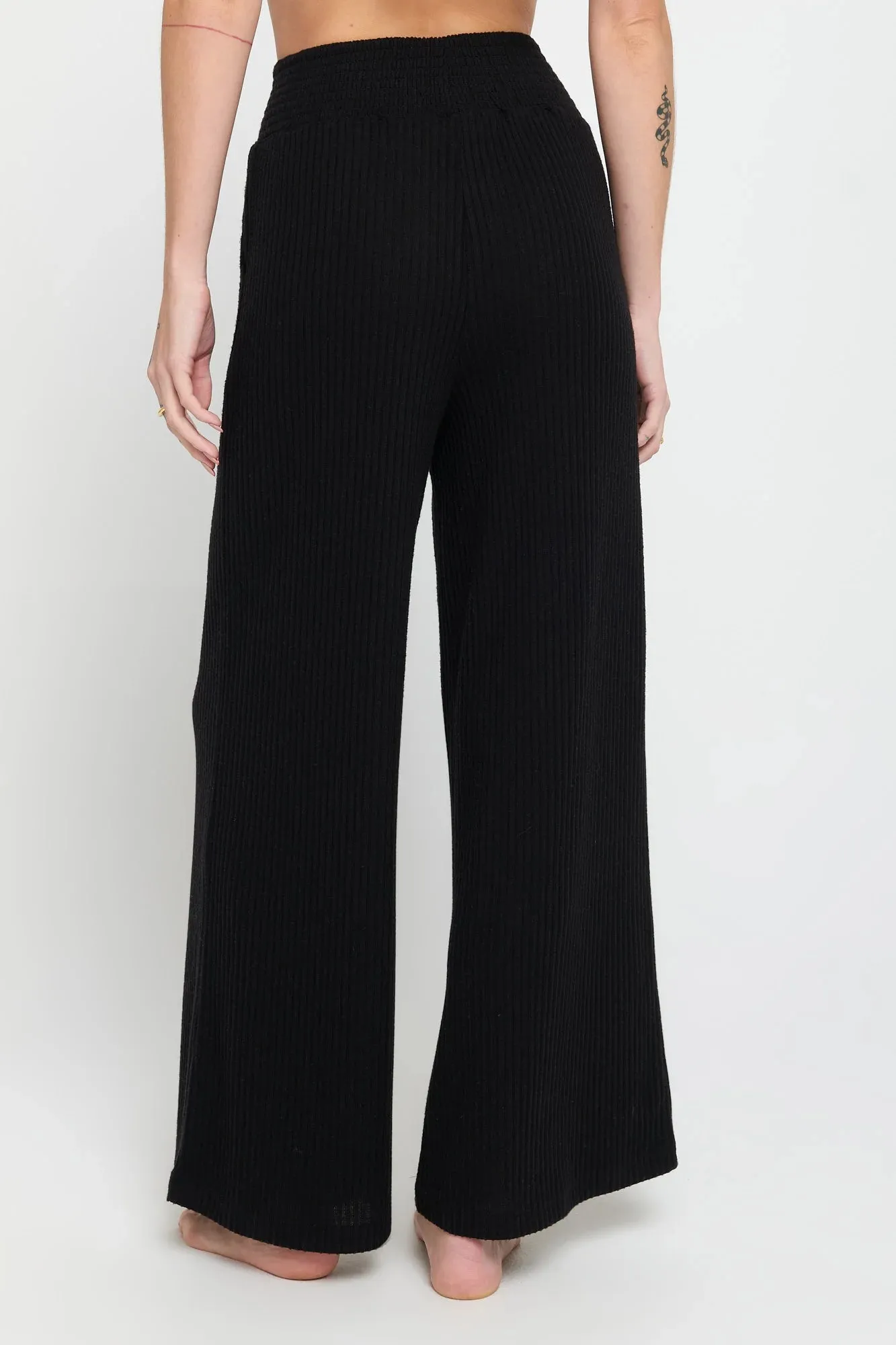 Spiritual Gangster Black Harmony Rib Wide Leg Pant