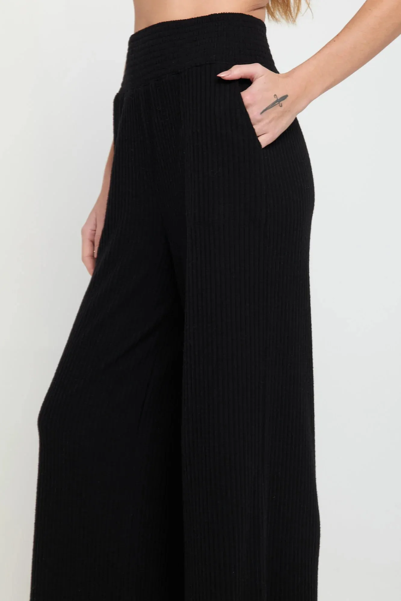 Spiritual Gangster Black Harmony Rib Wide Leg Pant