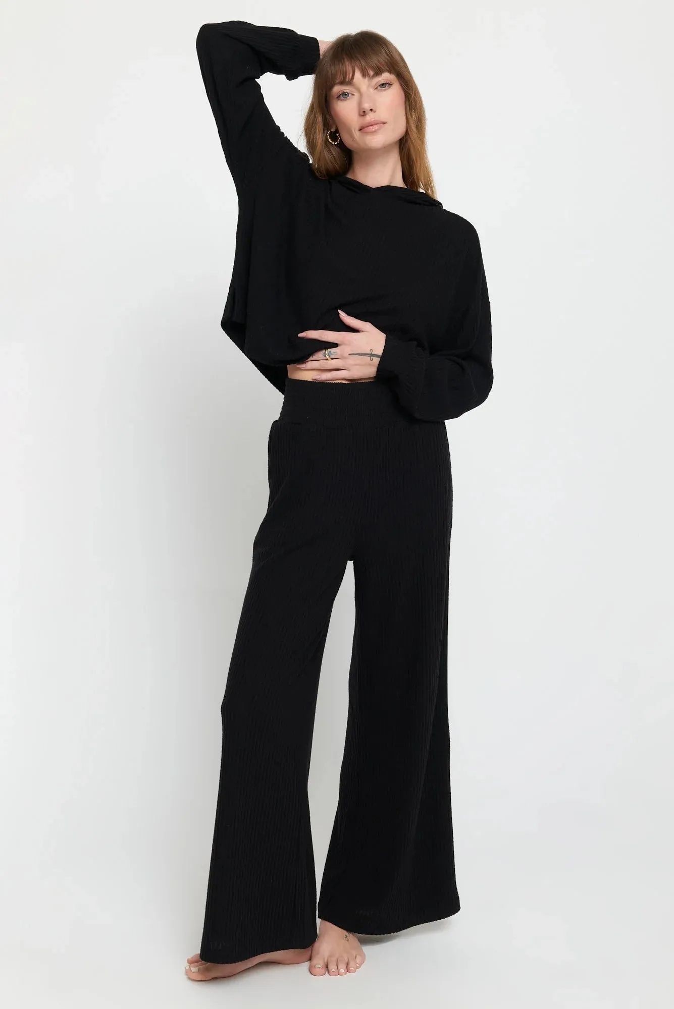 Spiritual Gangster Black Harmony Rib Wide Leg Pant