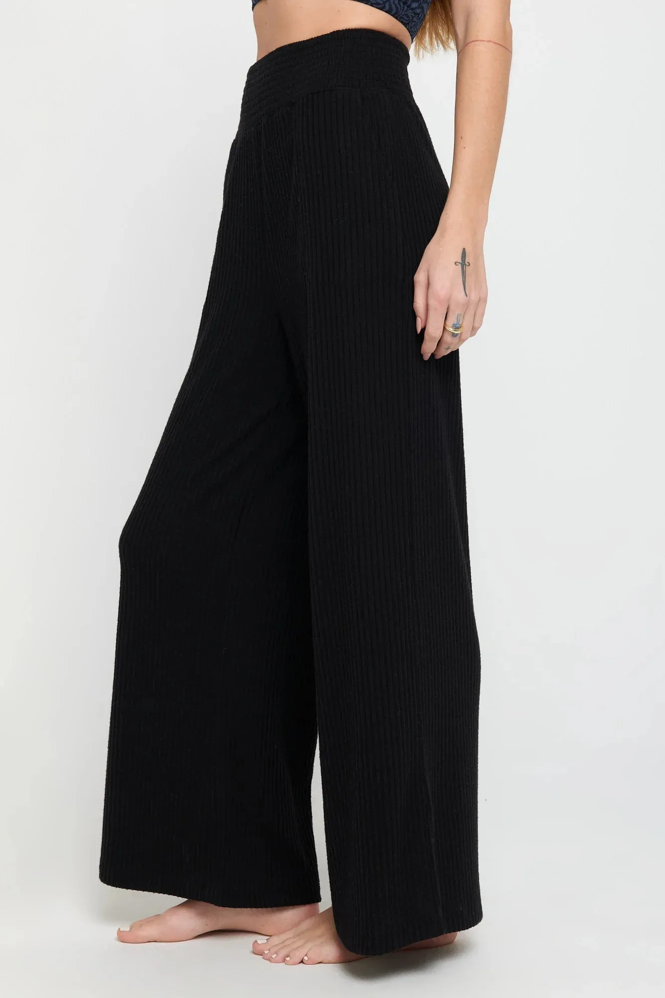 Spiritual Gangster Black Harmony Rib Wide Leg Pant