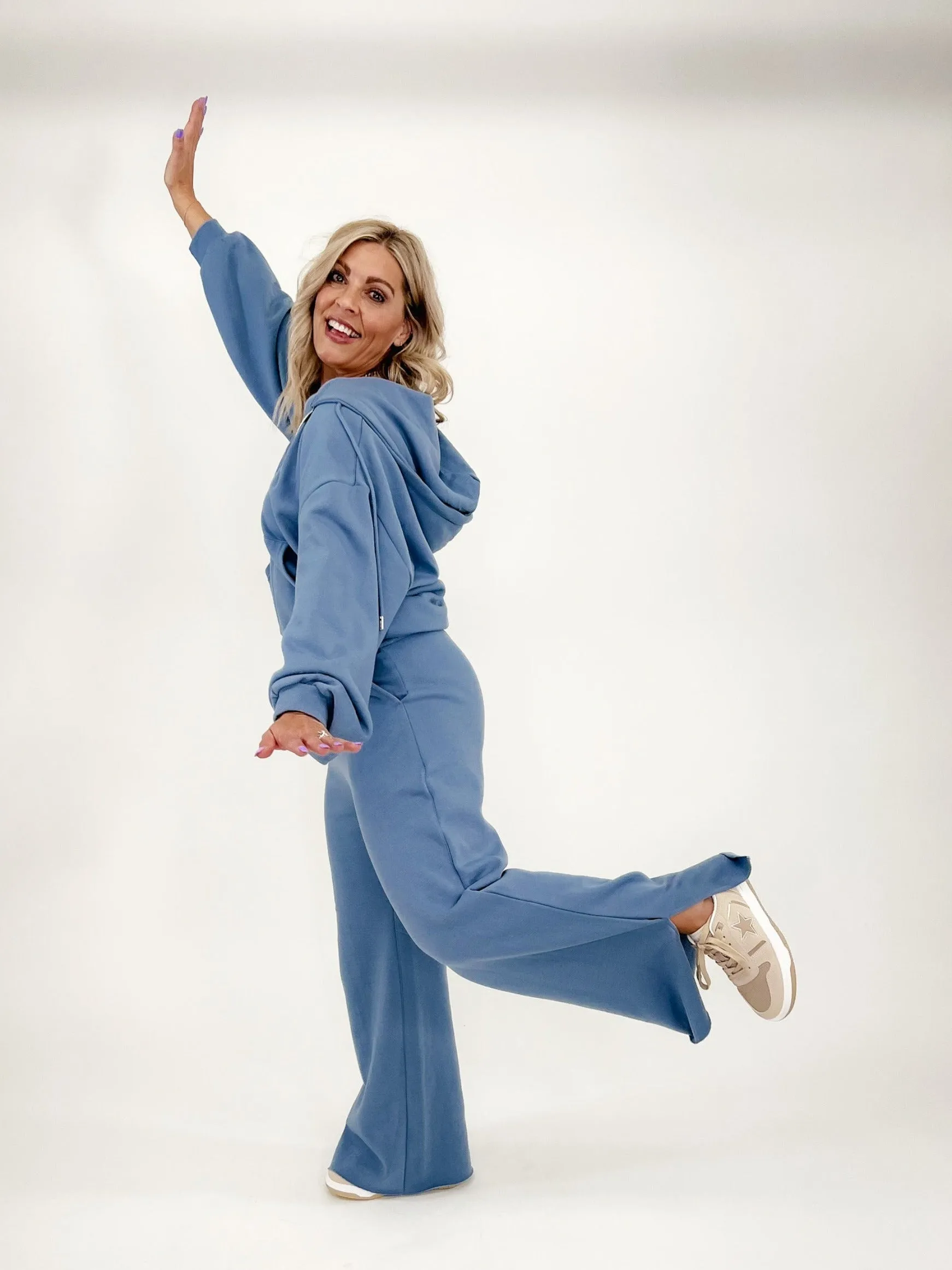 Split Decision Wide Leg Lounge Pants, Blue