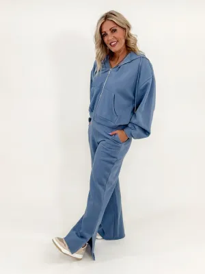 Split Decision Wide Leg Lounge Pants, Blue