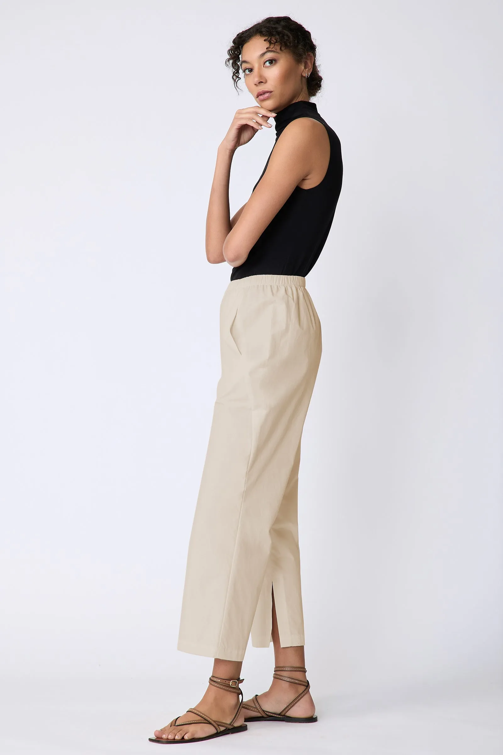 Split Hem Capri - Sand Broadcloth