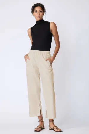 Split Hem Capri - Sand Broadcloth