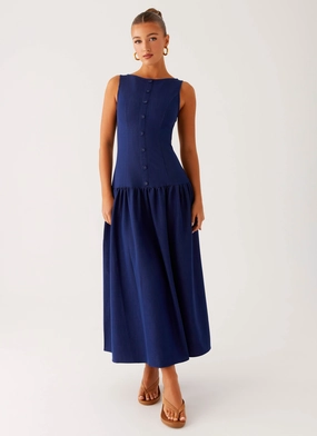 Silk Shine Hayes Denim Midi Dress - Indigo