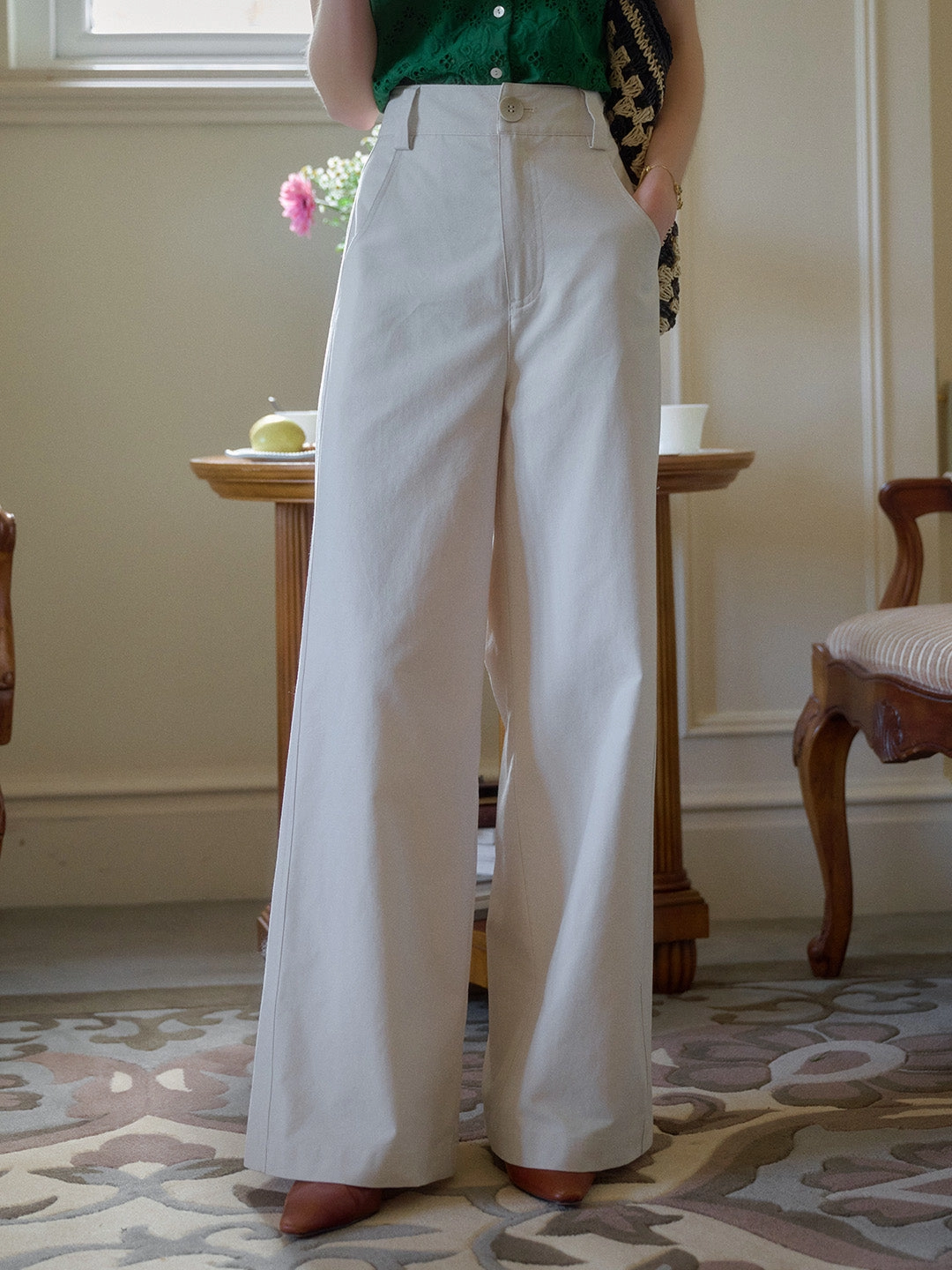 Mina High-Waisted Straight Pants Relax Fit Design