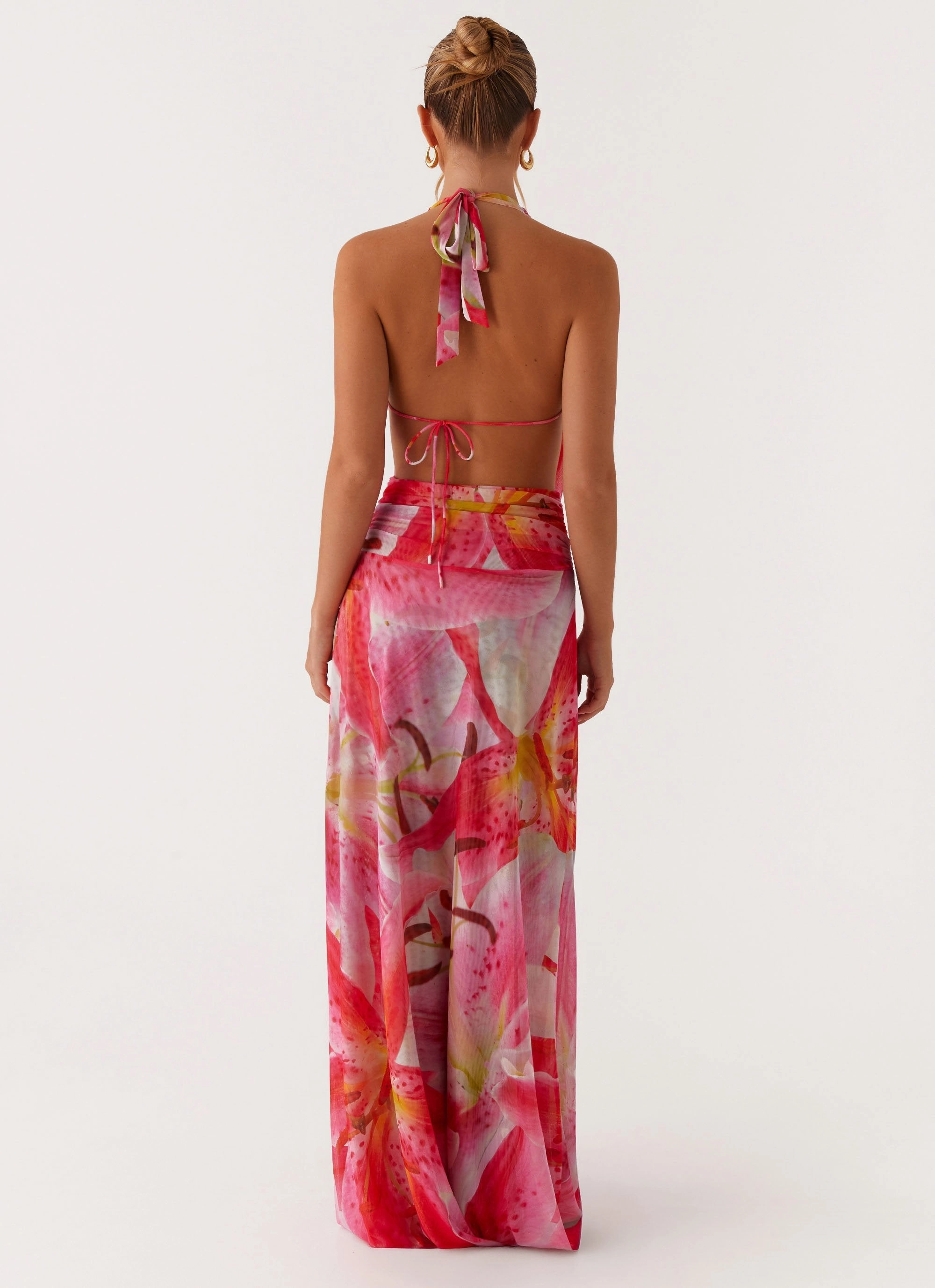 Elysia Mesh Maxi Dress - White Pink Lilly Sleek Motion