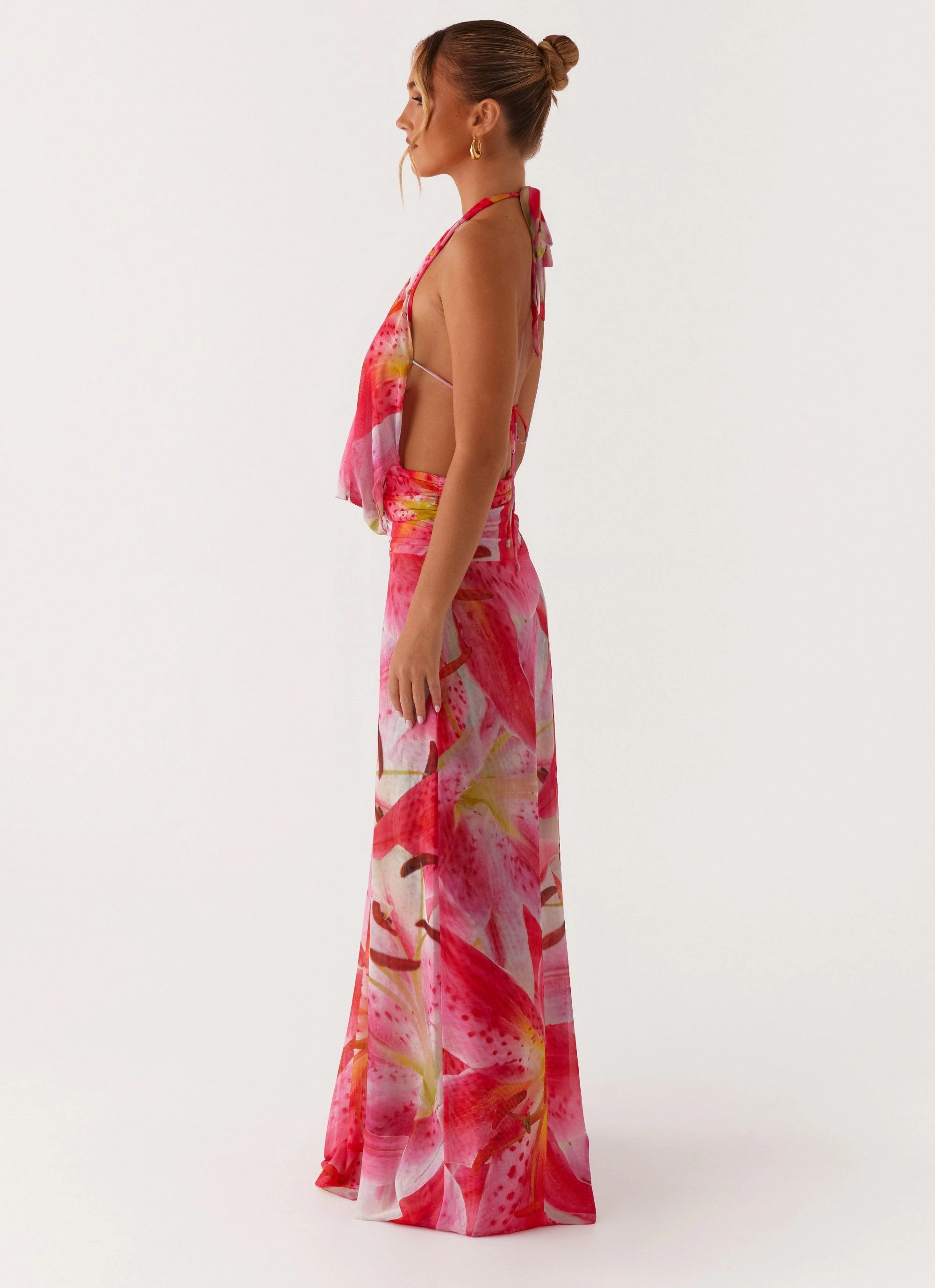 Casual weekend dress Timeless Trend Elysia Mesh Maxi Dress - White Pink Lilly