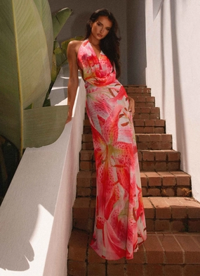 Elysia Mesh Maxi Dress - White Pink Lilly Feminine Movement