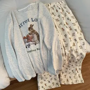 Spring and Autumn New Ladies Ins Style Pajamas Homewear Set Girls Students Korean Sweet Pajamas Loose Pajamas Homewear Set