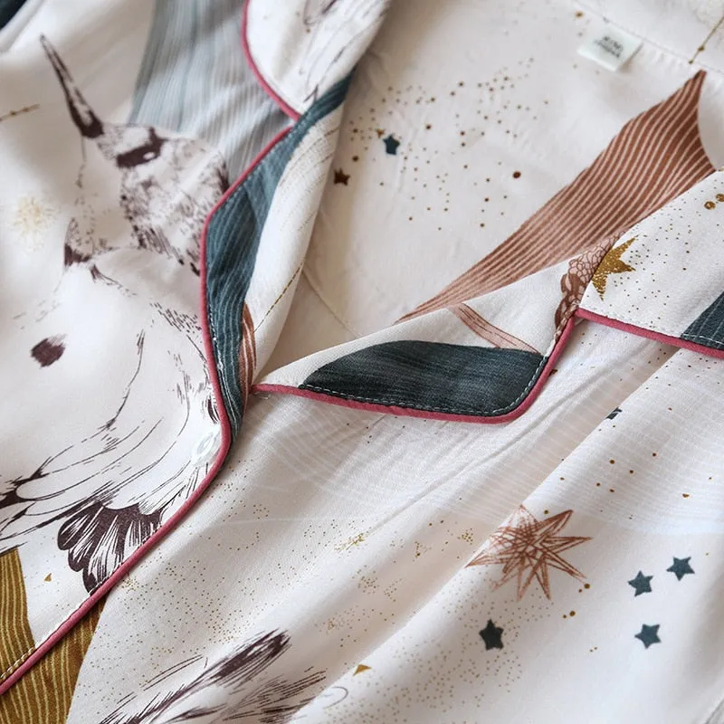 Spring/Summer Viscose Long-Sleeved Pajama Set for Women - Plus Size Sleepwear 100% viscose