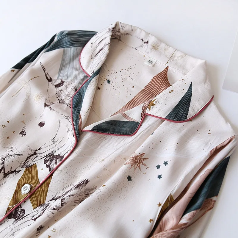 Spring/Summer Viscose Long-Sleeved Pajama Set for Women - Plus Size Sleepwear 100% viscose