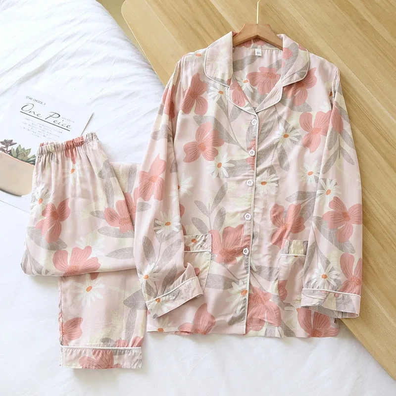 Spring/Summer Viscose Long-Sleeved Pajama Set for Women - Plus Size Sleepwear 100% viscose