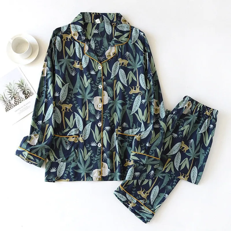 Spring/Summer Viscose Long-Sleeved Pajama Set for Women - Plus Size Sleepwear 100% viscose