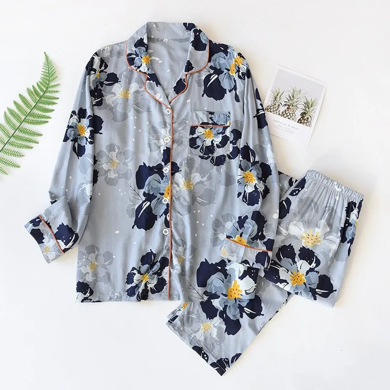 Spring/Summer Viscose Long-Sleeved Pajama Set for Women - Plus Size Sleepwear 100% viscose