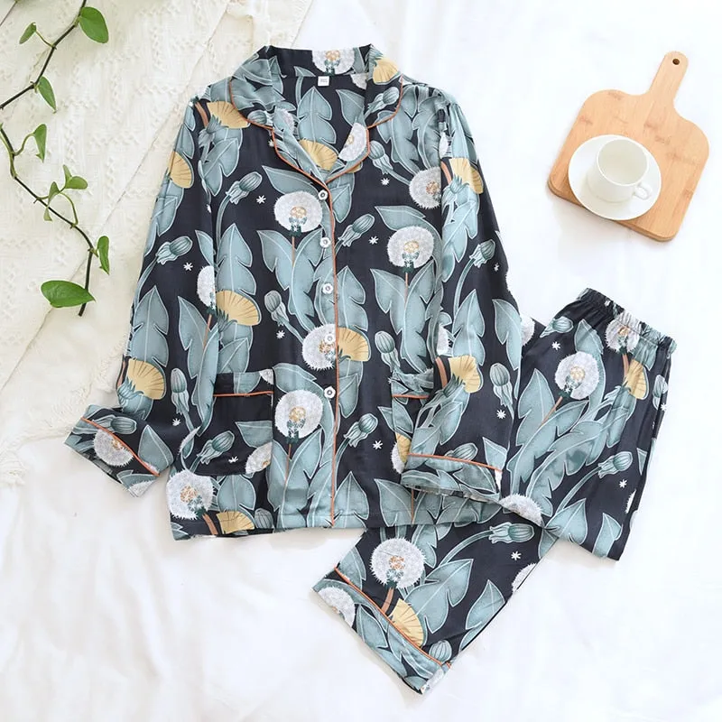 Spring/Summer Viscose Long-Sleeved Pajama Set for Women - Plus Size Sleepwear 100% viscose