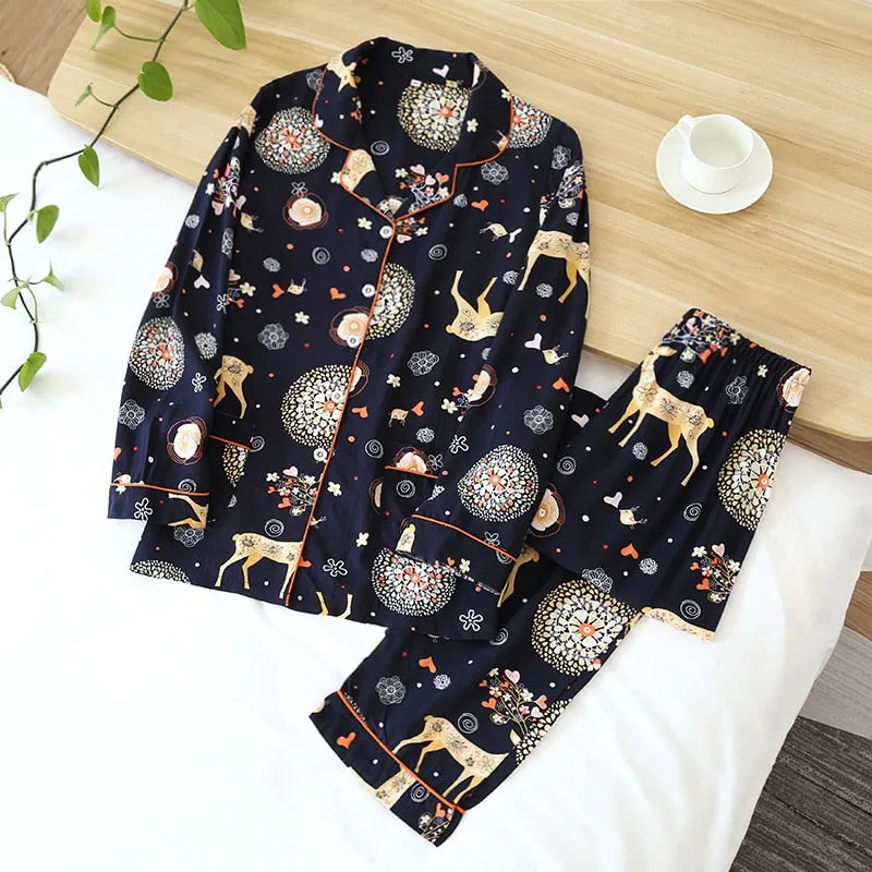Spring/Summer Viscose Long-Sleeved Pajama Set for Women - Plus Size Sleepwear 100% viscose