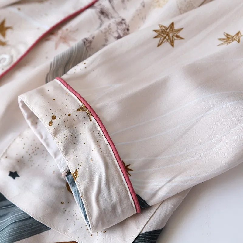 Spring/Summer Viscose Long-Sleeved Pajama Set for Women - Plus Size Sleepwear 100% viscose