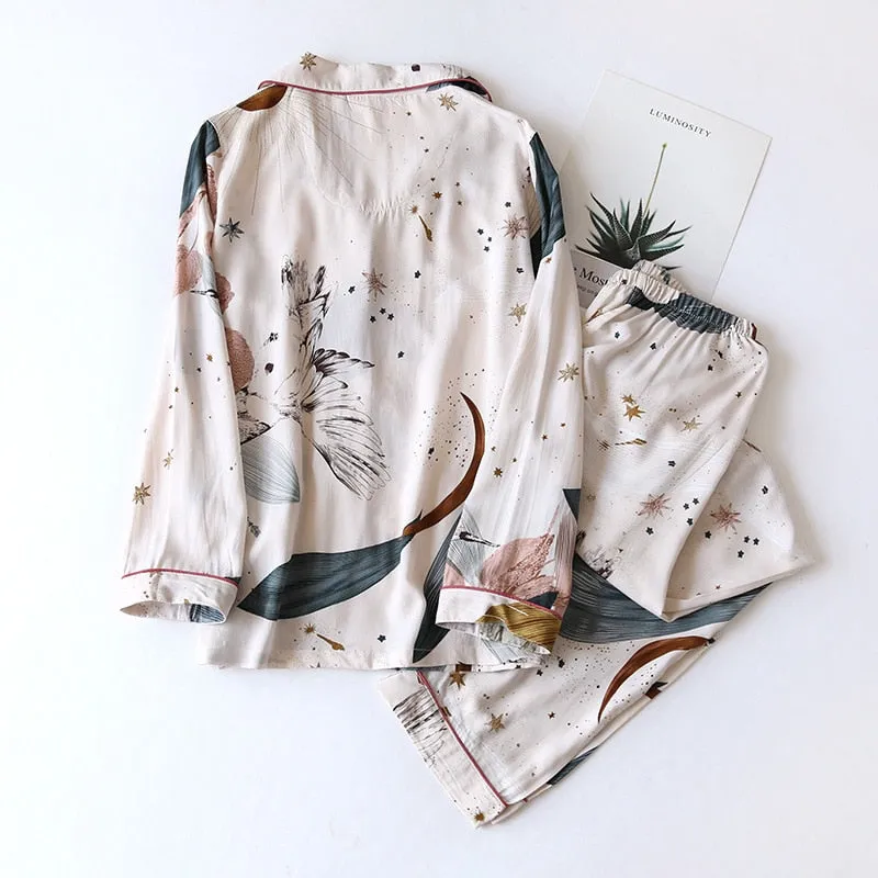 Spring/Summer Viscose Long-Sleeved Pajama Set for Women - Plus Size Sleepwear 100% viscose