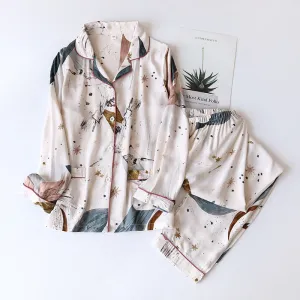 Spring/Summer Viscose Long-Sleeved Pajama Set for Women - Plus Size Sleepwear 100% viscose