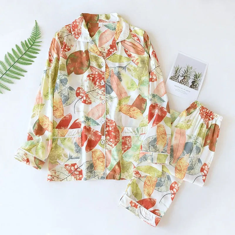 Spring/Summer Viscose Long-Sleeved Pajama Set for Women - Plus Size Sleepwear 100% viscose