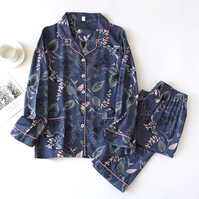 Spring/Summer Viscose Long-Sleeved Pajama Set for Women - Plus Size Sleepwear 100% viscose