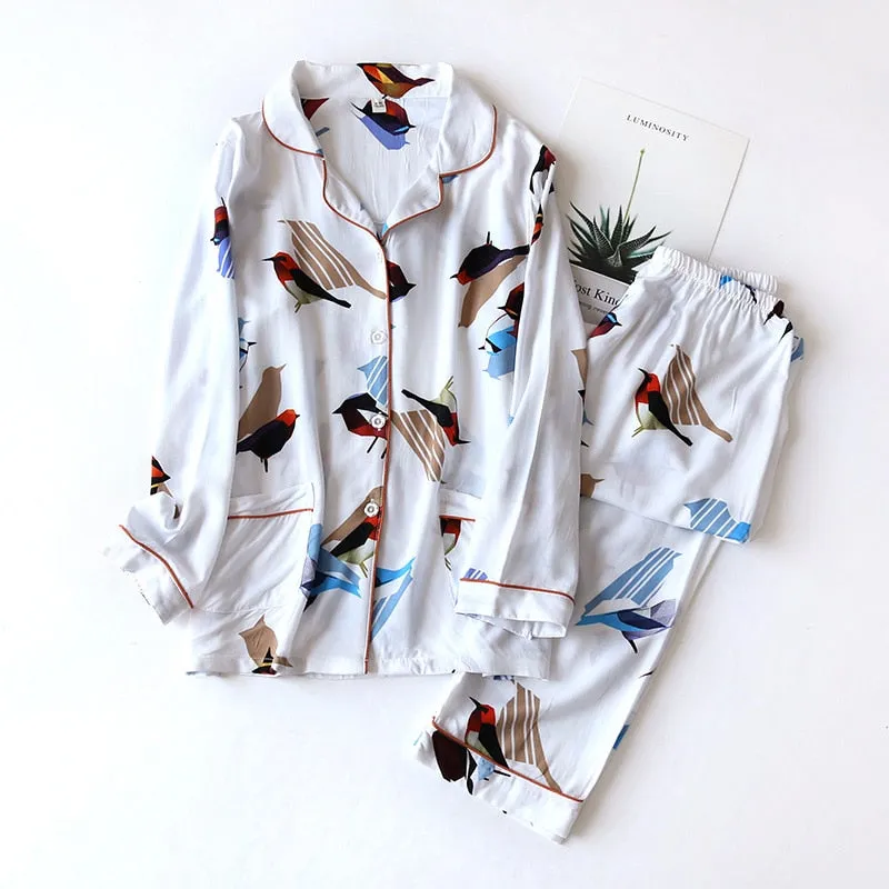 Spring/Summer Viscose Long-Sleeved Pajama Set for Women - Plus Size Sleepwear 100% viscose