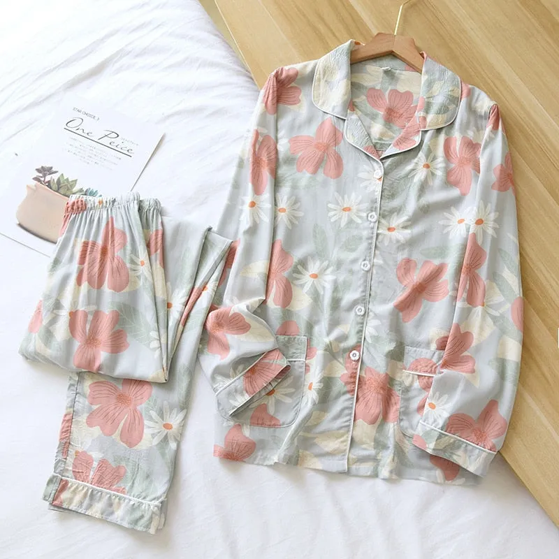 Spring/Summer Viscose Long-Sleeved Pajama Set for Women - Plus Size Sleepwear 100% viscose
