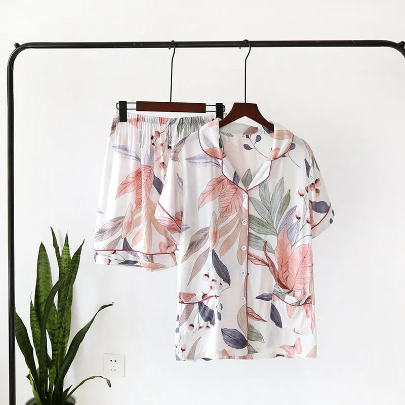 Spring/Summer Viscose Long-Sleeved Pajama Set for Women - Plus Size Sleepwear 100% viscose