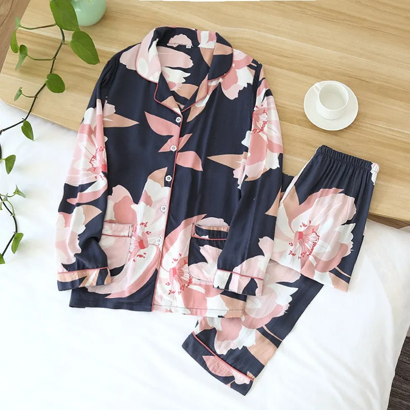 Spring/Summer Viscose Long-Sleeved Pajama Set for Women - Plus Size Sleepwear 100% viscose