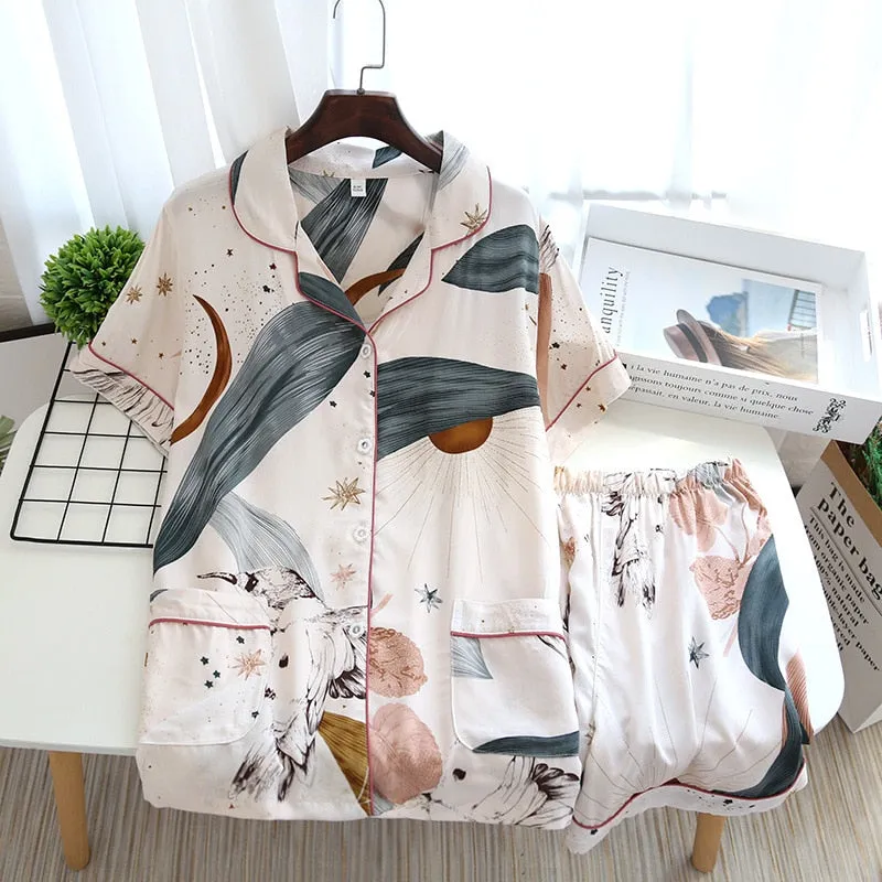 Spring/Summer Viscose Long-Sleeved Pajama Set for Women - Plus Size Sleepwear 100% viscose