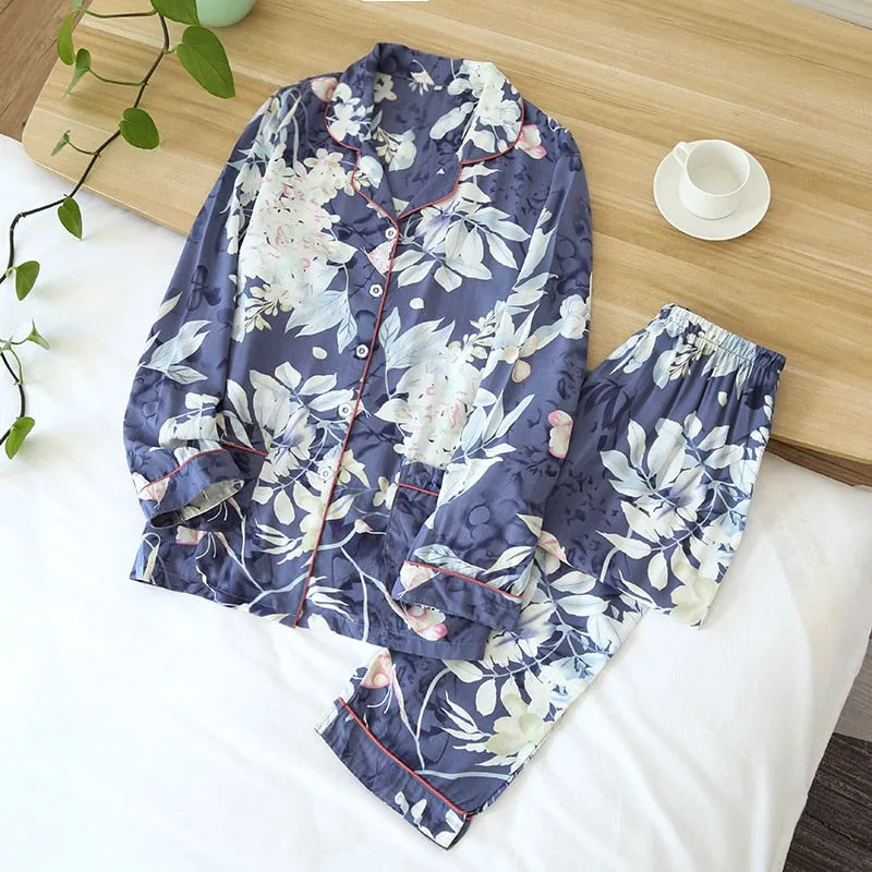 Spring/Summer Viscose Long-Sleeved Pajama Set for Women - Plus Size Sleepwear 100% viscose