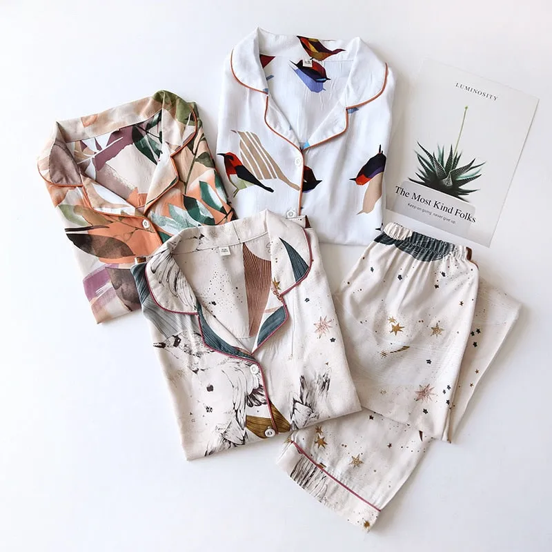 Spring/Summer Viscose Long-Sleeved Pajama Set for Women - Plus Size Sleepwear 100% viscose