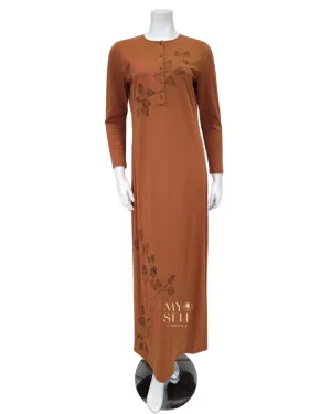 SS22N07A Amber Brown Cherry Blossom Button Down Cotton Nightgown