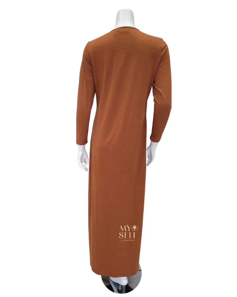 SS22N07A Amber Brown Cherry Blossom Button Down Cotton Nightgown