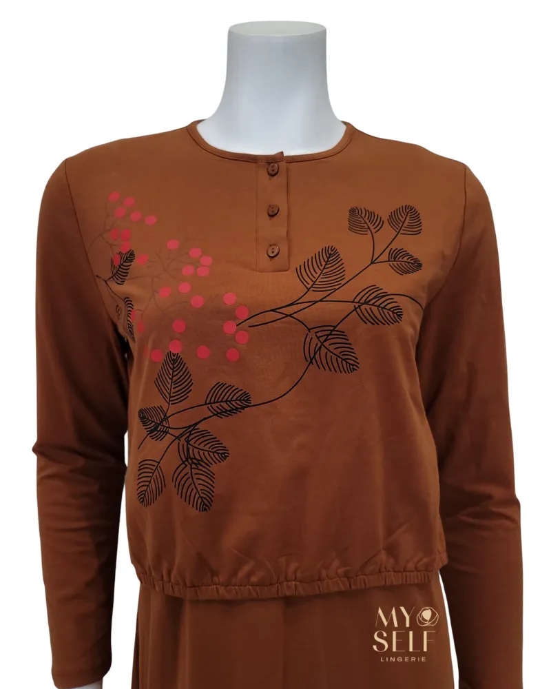 SS22N07B Amber Brown Cherry Blossom Cotton Nursing Nightgown