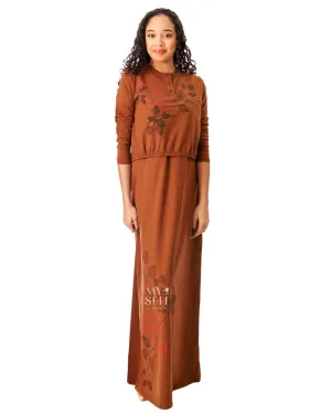 SS22N07B Amber Brown Cherry Blossom Cotton Nursing Nightgown