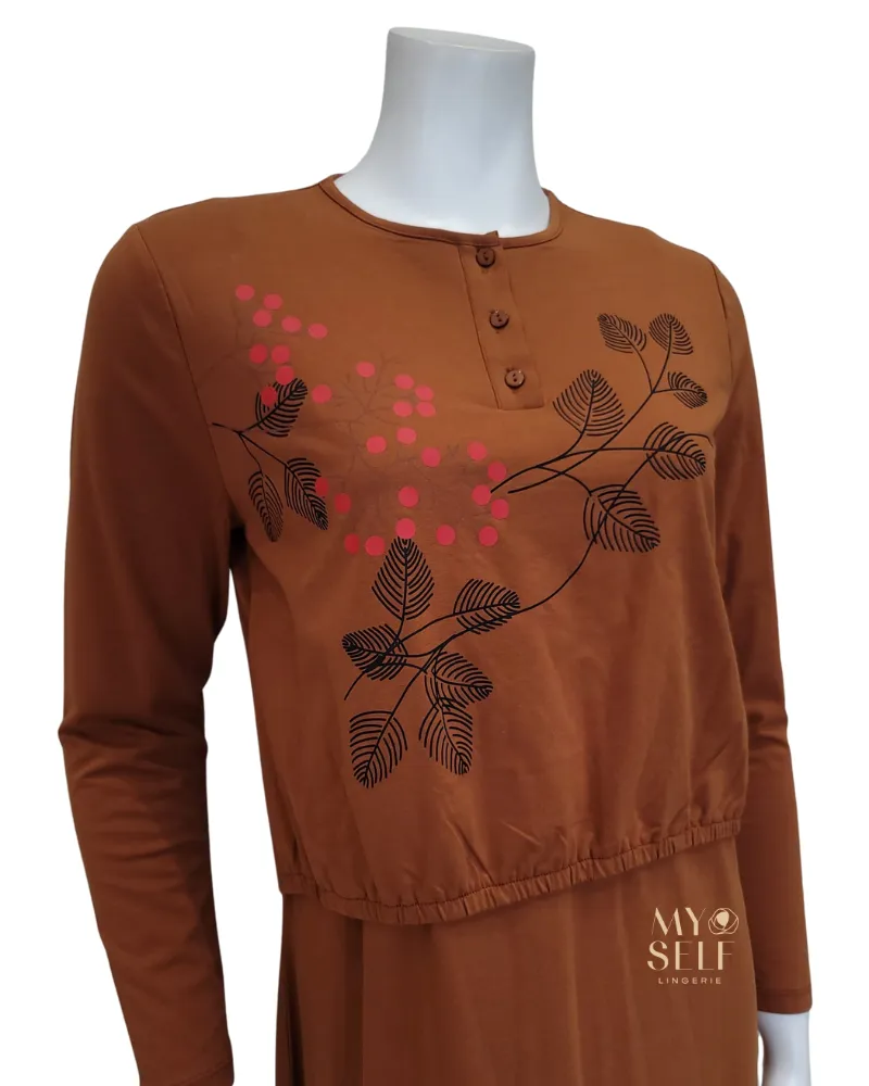 SS22N07B Amber Brown Cherry Blossom Cotton Nursing Nightgown