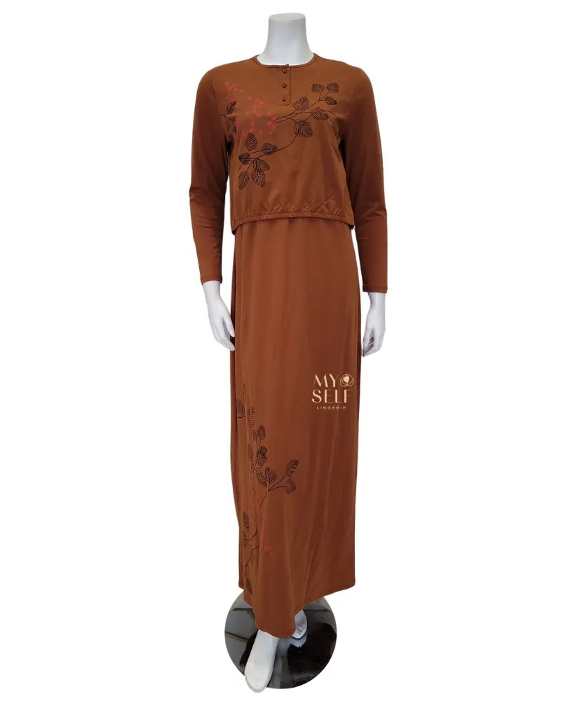 SS22N07B Amber Brown Cherry Blossom Cotton Nursing Nightgown