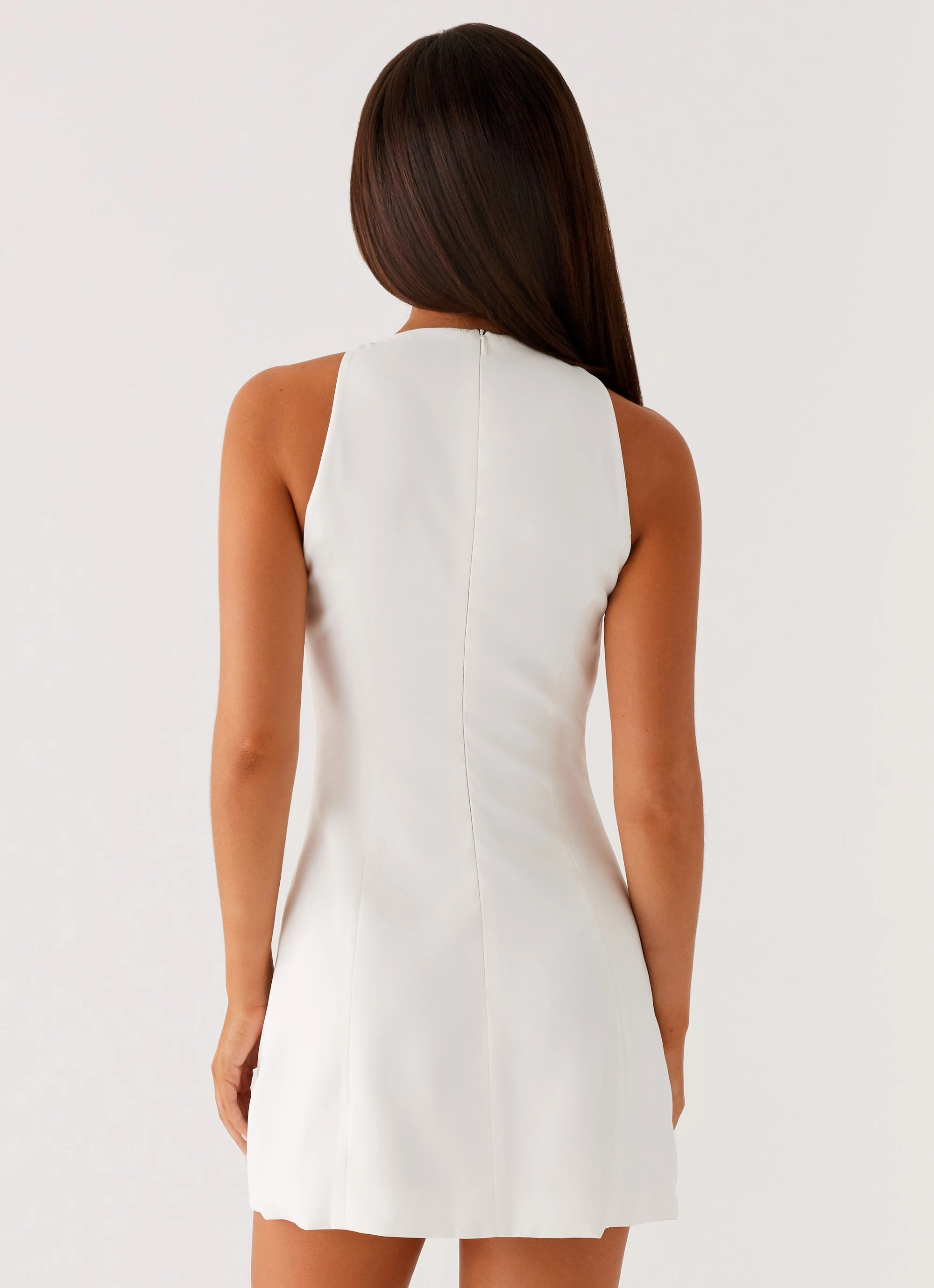 Stacy Mini Dress - White Ribbed-Texture Lace Accent