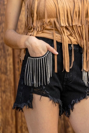 Presley Rhinestone Denim Shorts- Black Chill Breeze Clean Finish