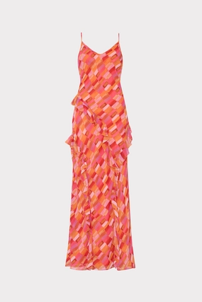 Boho Mood Sunset Tile Ruffle Maxi Dress