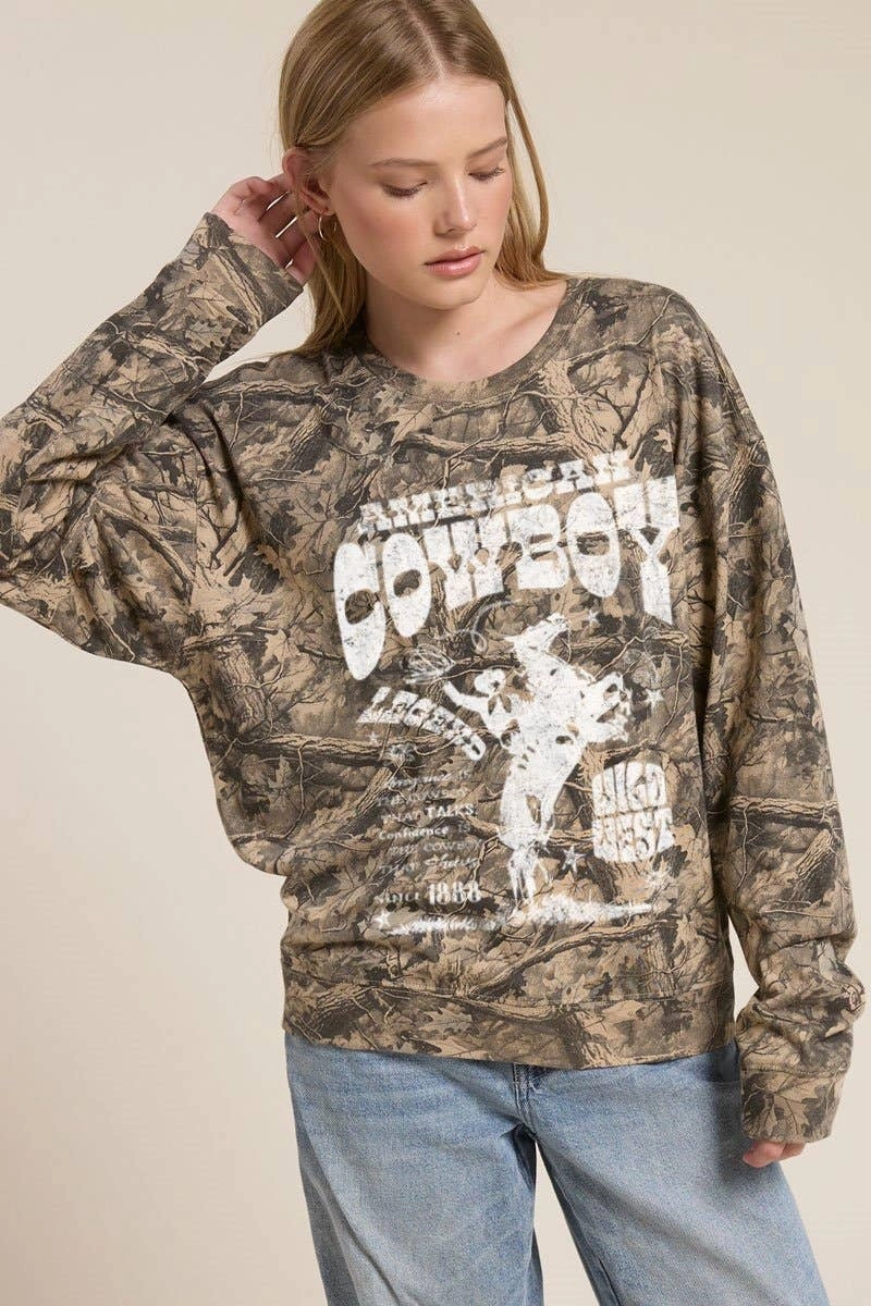 Neat Style American Cowboy Legend Long Sleeve- Camo Seasonal special Affordable Fashion
