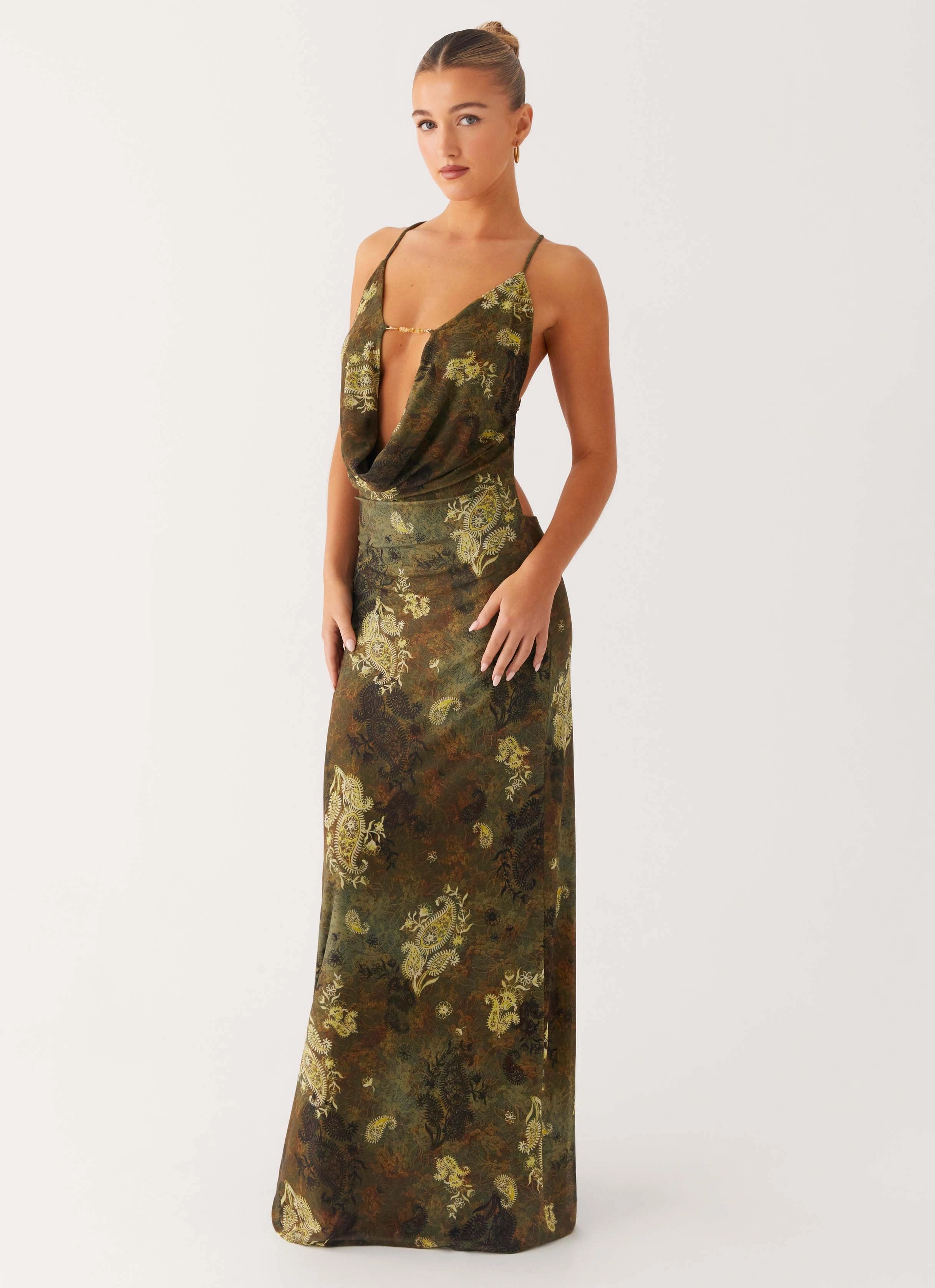 Star Fields Maxi Dress - Cyber Floral Trendy Design Clean Cut